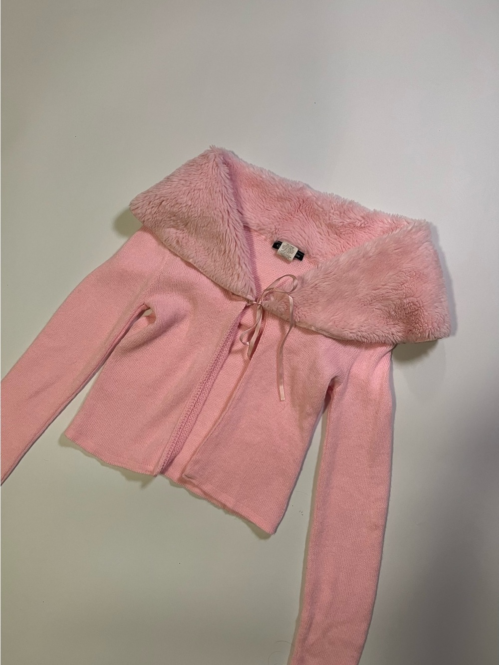 y2k pink fur trim cardigan